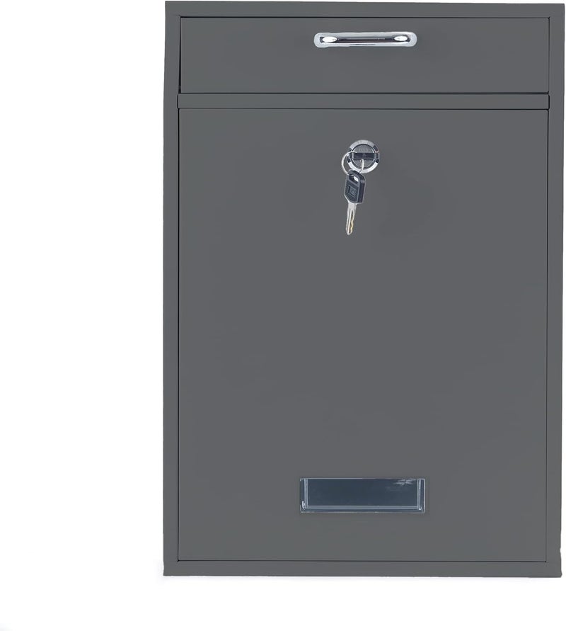 Yulli Wall Mounted Locking Vertical Dropbox Mailbox - Safe and Secure (Large) | Made with Galvanized Steel (Dark Gray) - Image 1